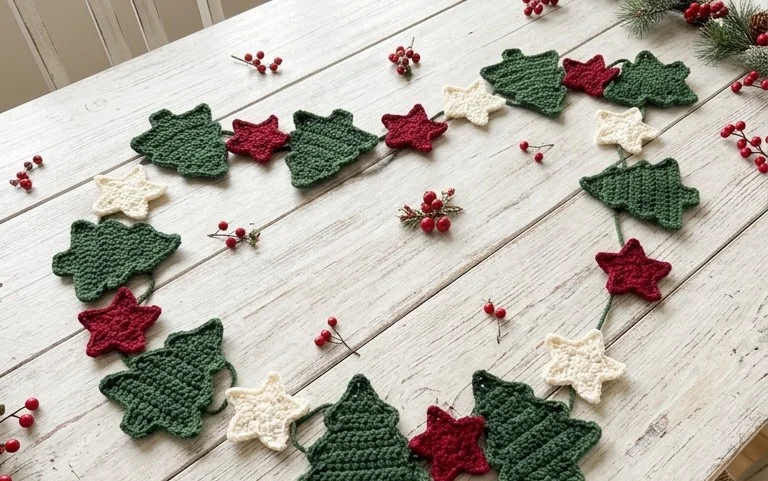 Easy Christmas Tree and Star Garland Free Crochet Pattern