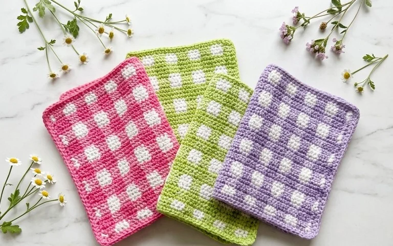 Easy Crochet Gingham Dishcloths: Free Pattern