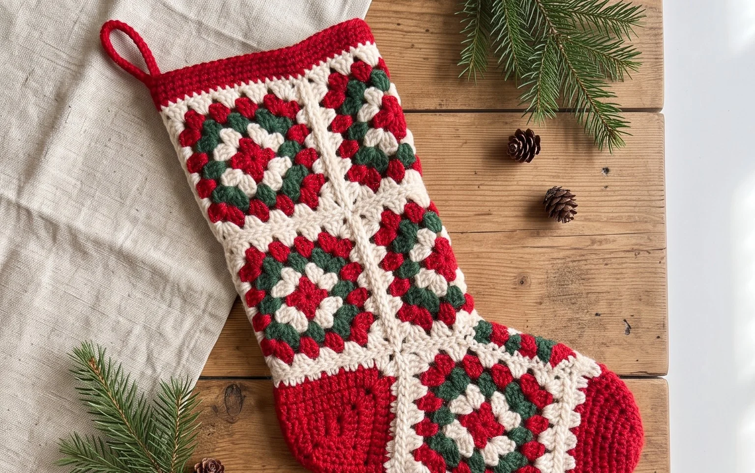 Easy Granny Square Christmas Stocking: Free Pattern