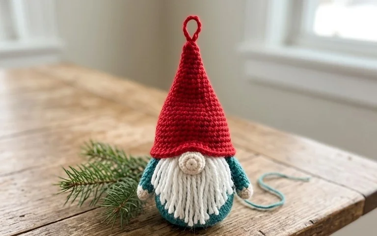 Easy Christmas Gnome Ornament Free Crochet Pattern